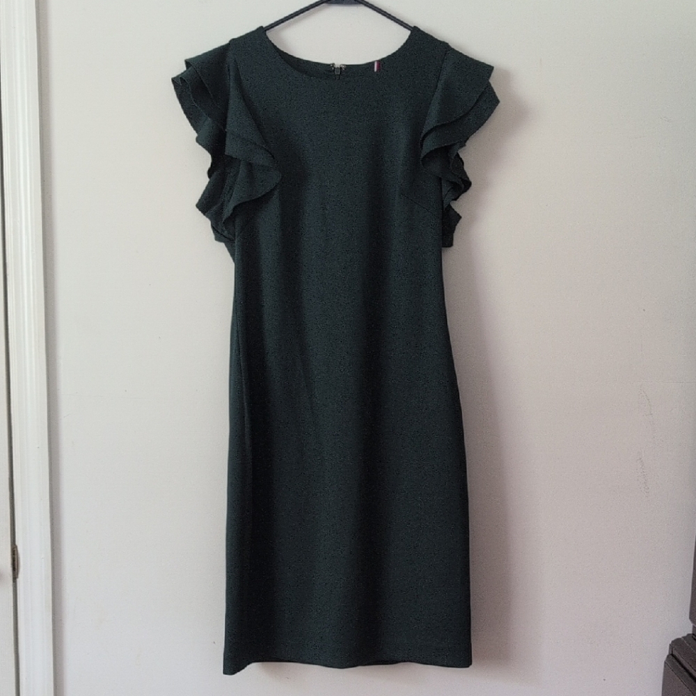 Tommy Hilfiger Green Ruffled Sheath Mini Dress